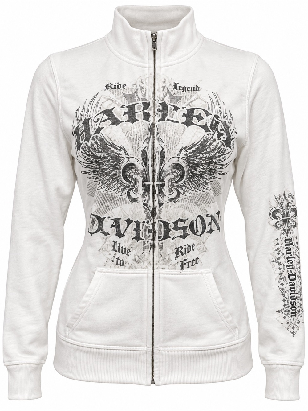Harley Davidson White Full Zip Graphic Hoodie Y2K Approx L